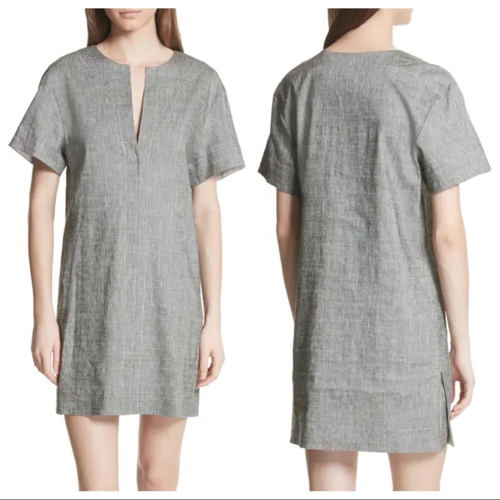 Theory Slit Front Shift Dress Sharkskin Crunch P Gray Linen